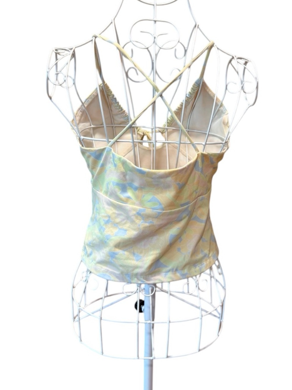 Nicole Miller Pastel Floral Halter Crop Top Deep V Tie Front Size M - Picture 6 of 10